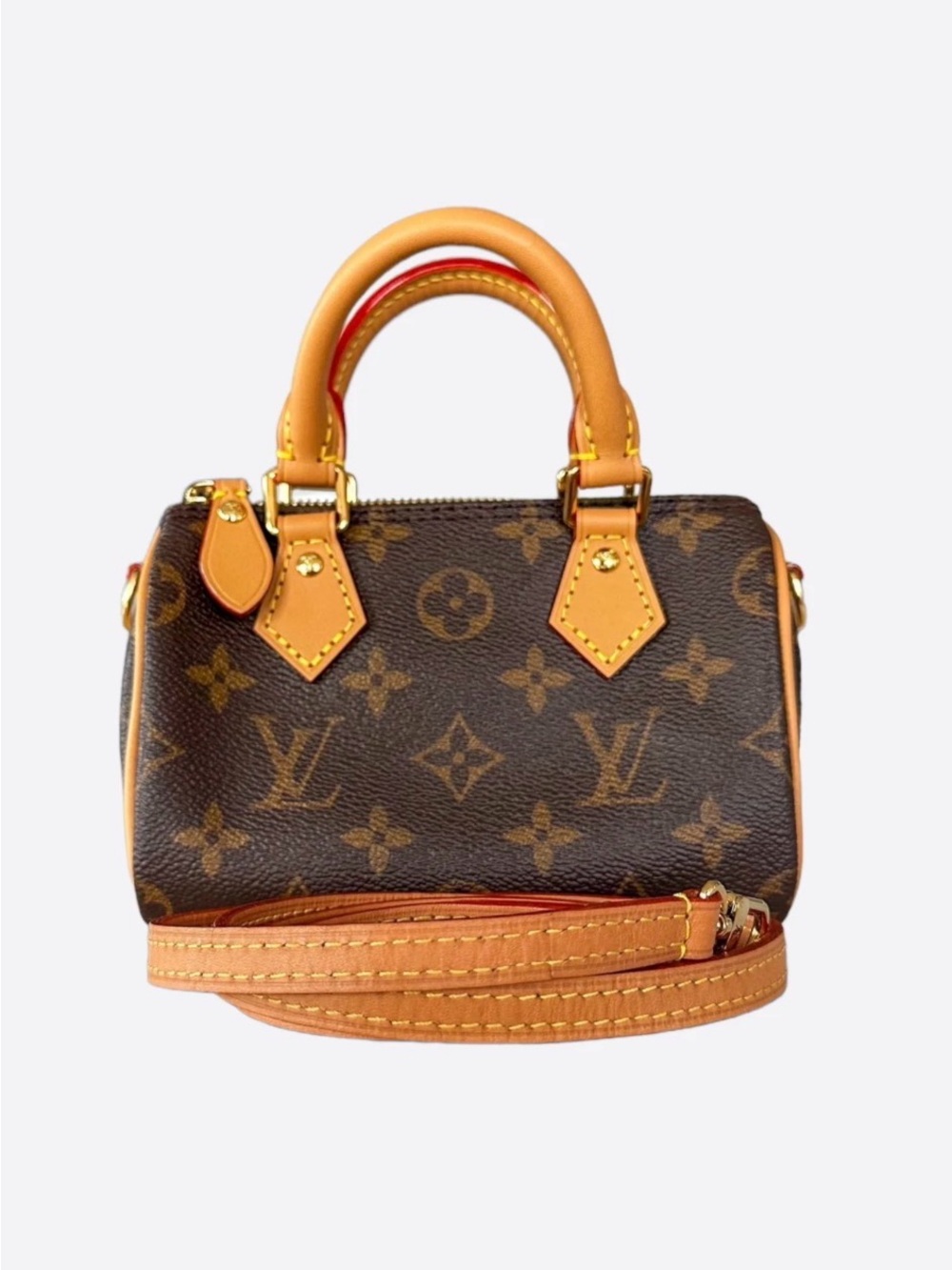 Louis Vuitton Brown Monogram NANO Speedy with Tan Leather